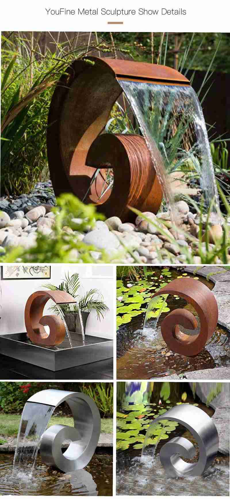 Modern Metal Corten Steel Water Feature Garden Decor 