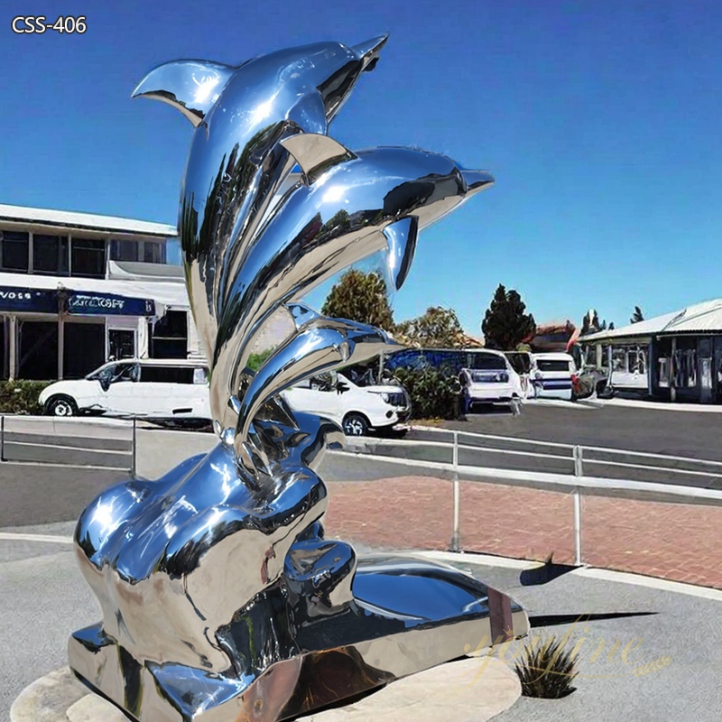 Large Stainless Steel Dolphin Sculpture Square Decor for Sale