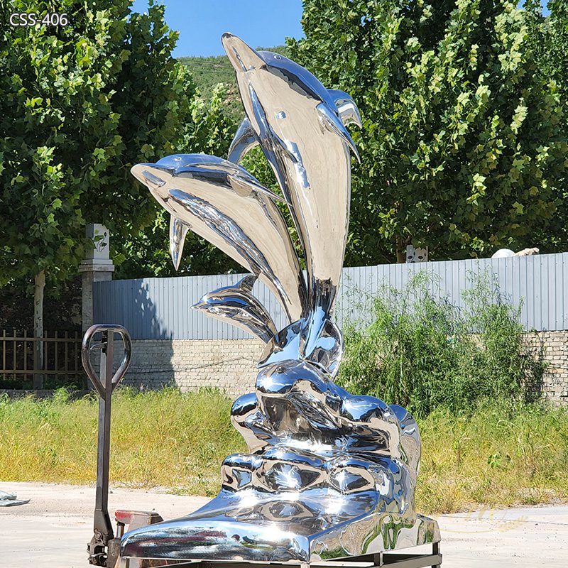 Large Stainless Steel Dolphin Sculpture Square Decor for Sale