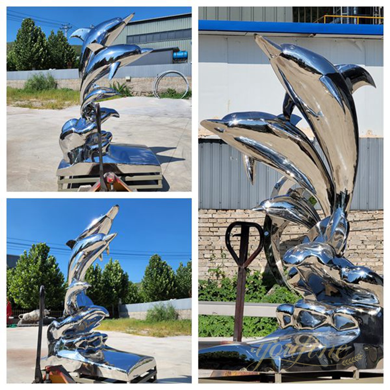 Large Stainless Steel Dolphin Sculpture Square Decor for Sale