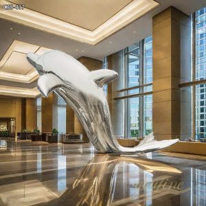 Large Stainless Steel Dolphin Sculpture for Hotel Lobby on Sale CSS-417