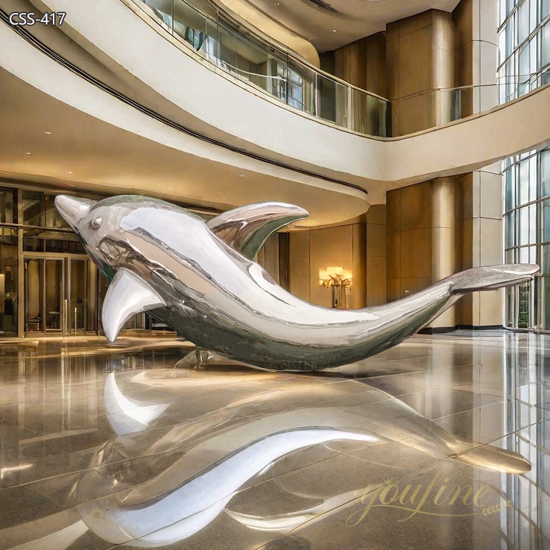 Large Stainless Steel Dolphin Sculpture for Hotel Lobby on Sale 