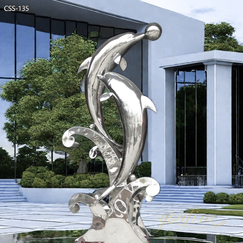 Ocean Theme Stainless steel dolphin sculpture for Sale