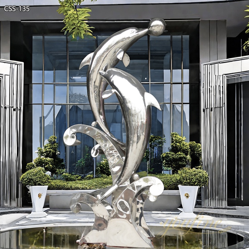 Ocean Theme Stainless steel dolphin sculpture for Sale