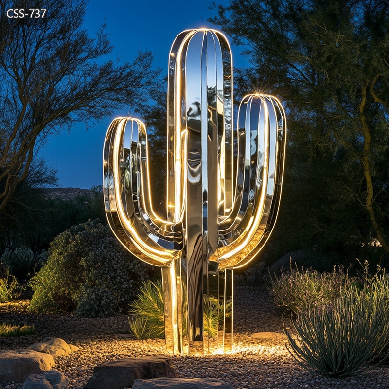 stainless steel Outdoor Metal Cactus Sculpture with lighting