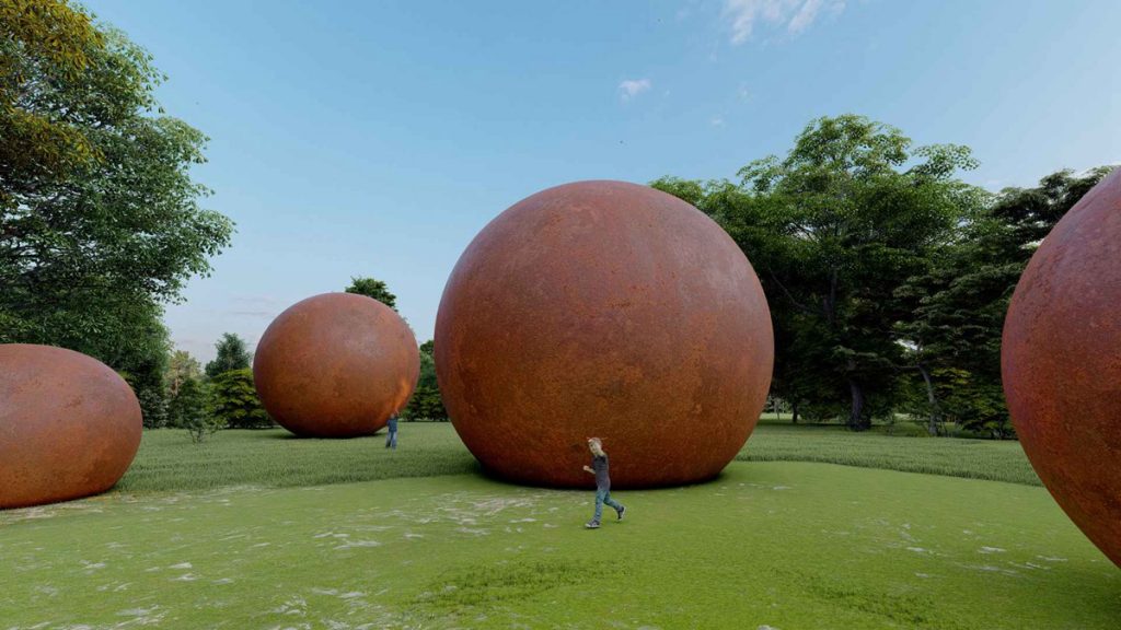 corten steel ball sculpture