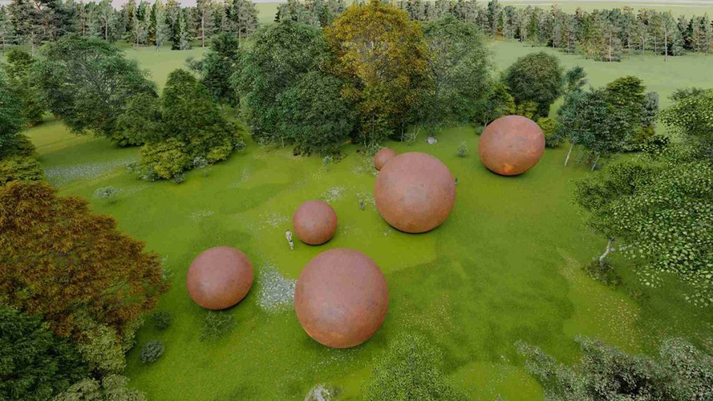 corten steel ball sculpture