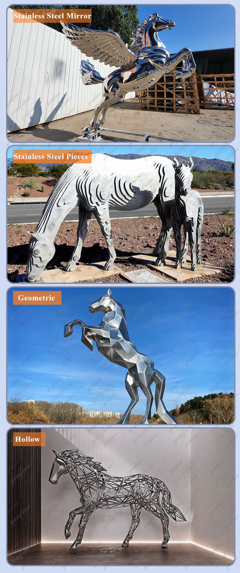 youfine modern stainless steel horse sculpture for sale