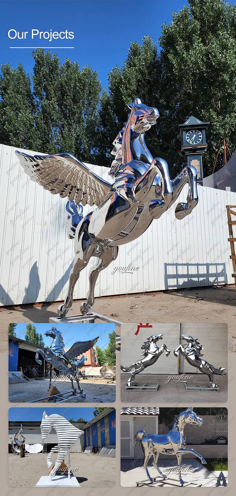 youfine modern stainless steel horse sculpture for sale