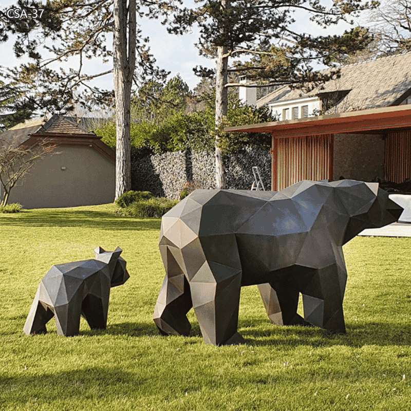 Outdoor Metal Black Bear Large Polygonal Sculpture for Sale