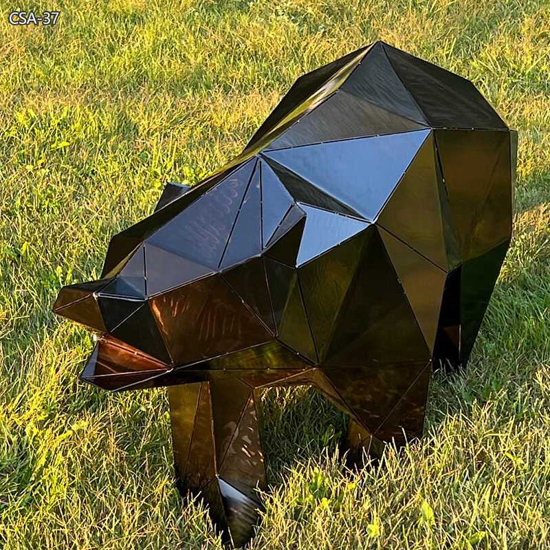 Outdoor Metal Black Bear Large Polygonal Sculpture for Sale