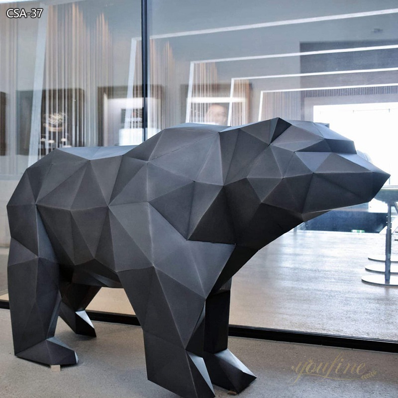 Outdoor Metal Black Bear Large Polygonal Sculpture for Sale