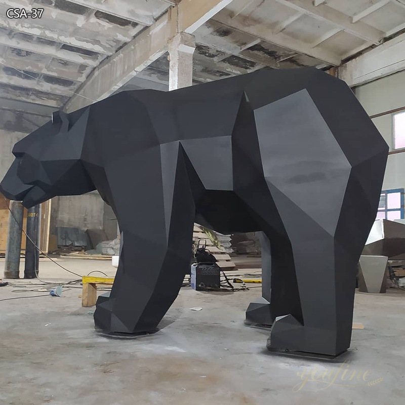 Outdoor Metal Black Bear Large Polygonal Sculpture for Sale