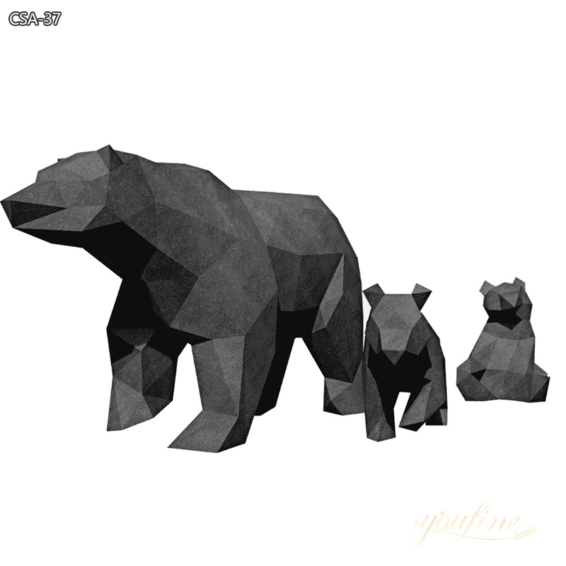 Outdoor Metal Black Bear Large Polygonal Sculpture for Sale