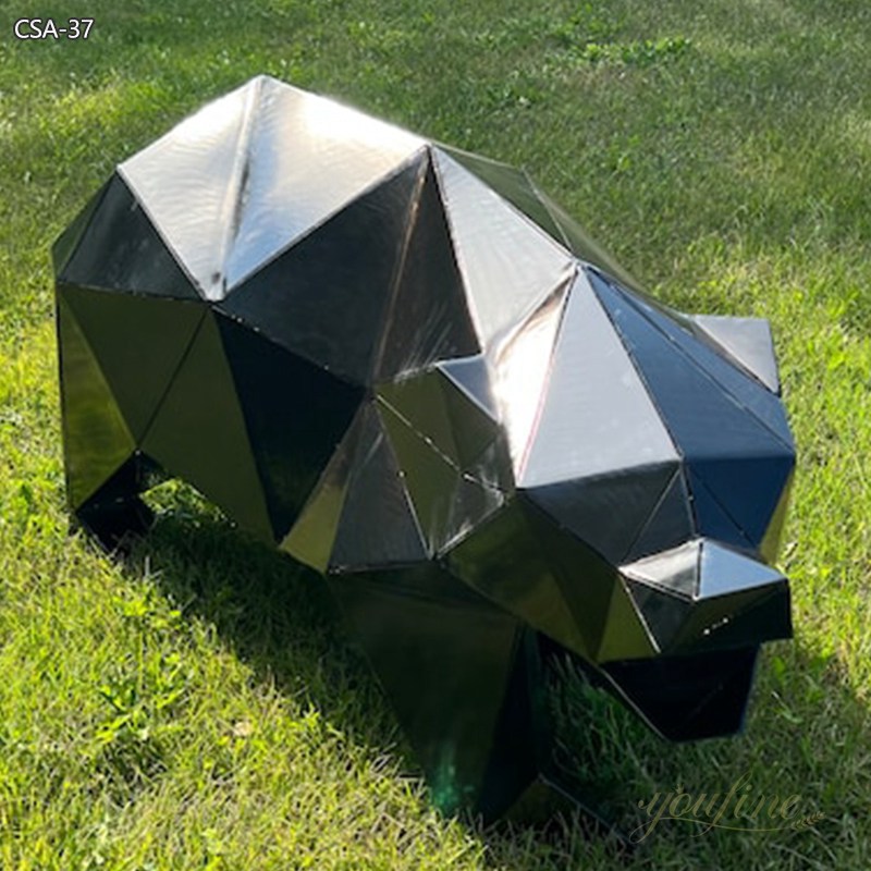 Outdoor Metal Black Bear Large Polygonal Sculpture for Sale