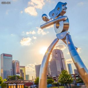 The Traveling Man with Bird Giant Metal Sculpture for Public