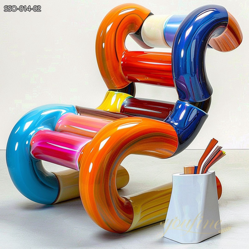 Colorful Art Stainless Steel Sculpture Bench for Sale