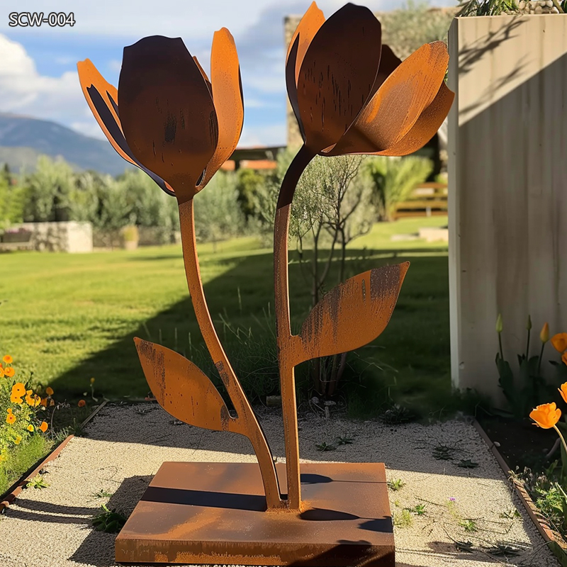 Large Corten Steel Tulip Sculpture Lawn Art Supplier