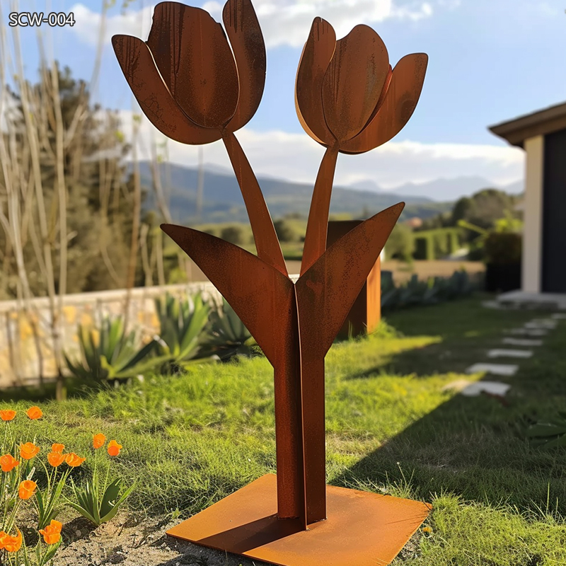 Large Corten Steel Tulip Sculpture Lawn Art Supplier