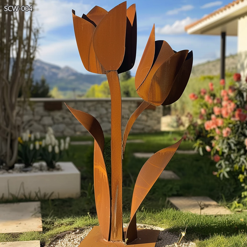 Large Corten Steel Tulip Sculpture Lawn Art Supplier