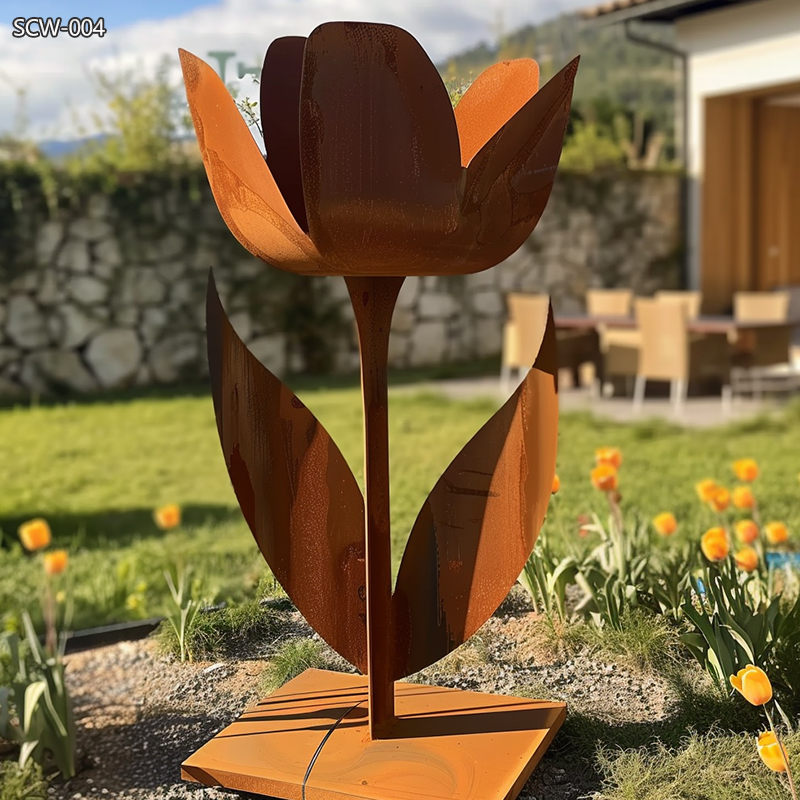 Large Corten Steel Tulip Sculpture Lawn Art Supplier