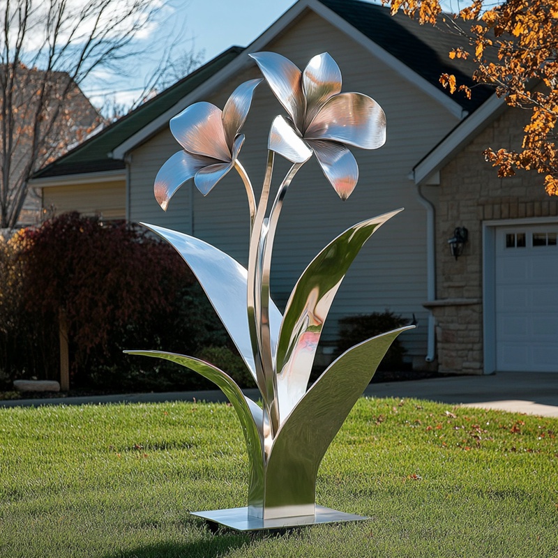 Modern Metal Orchid Sculpture