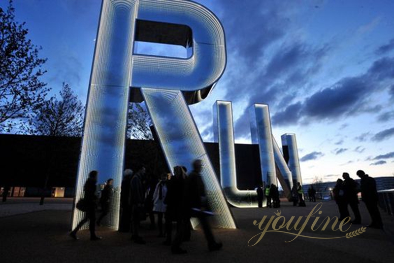 Illuminated Large Stainless Steel 3D Letter RUN Sculpture