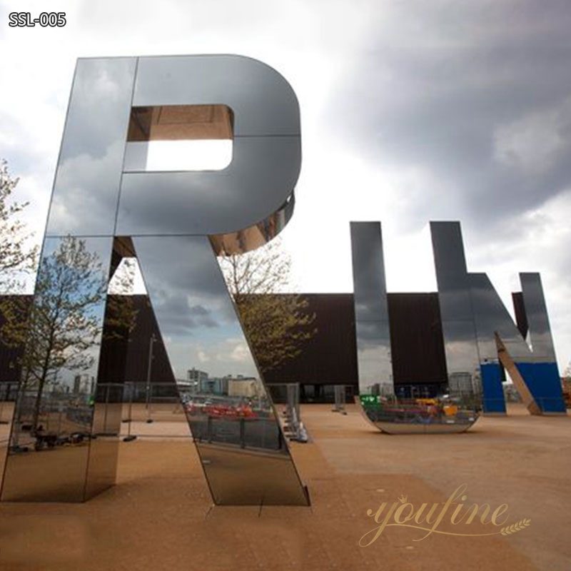 Illuminated Large Stainless Steel 3D Letter RUN Sculpture