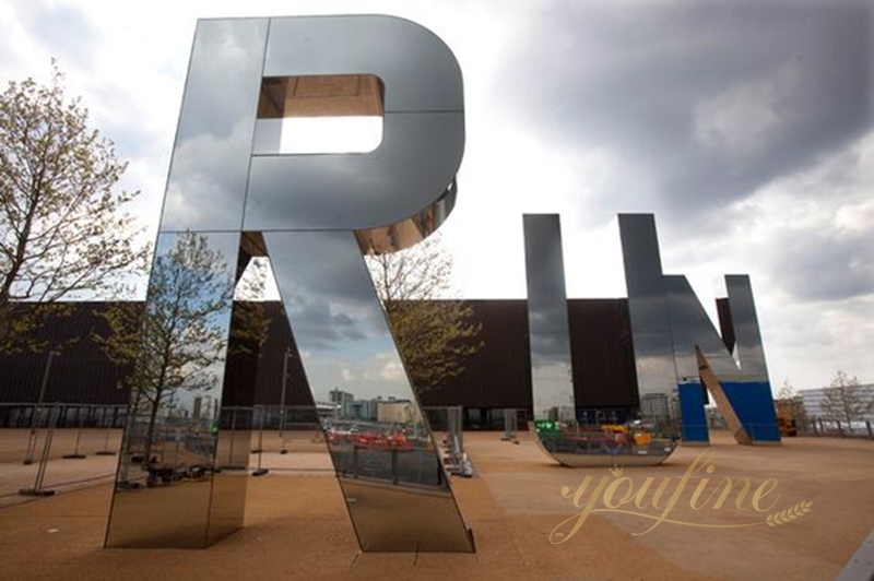 Illuminated Large Stainless Steel 3D Letter RUN Sculpture