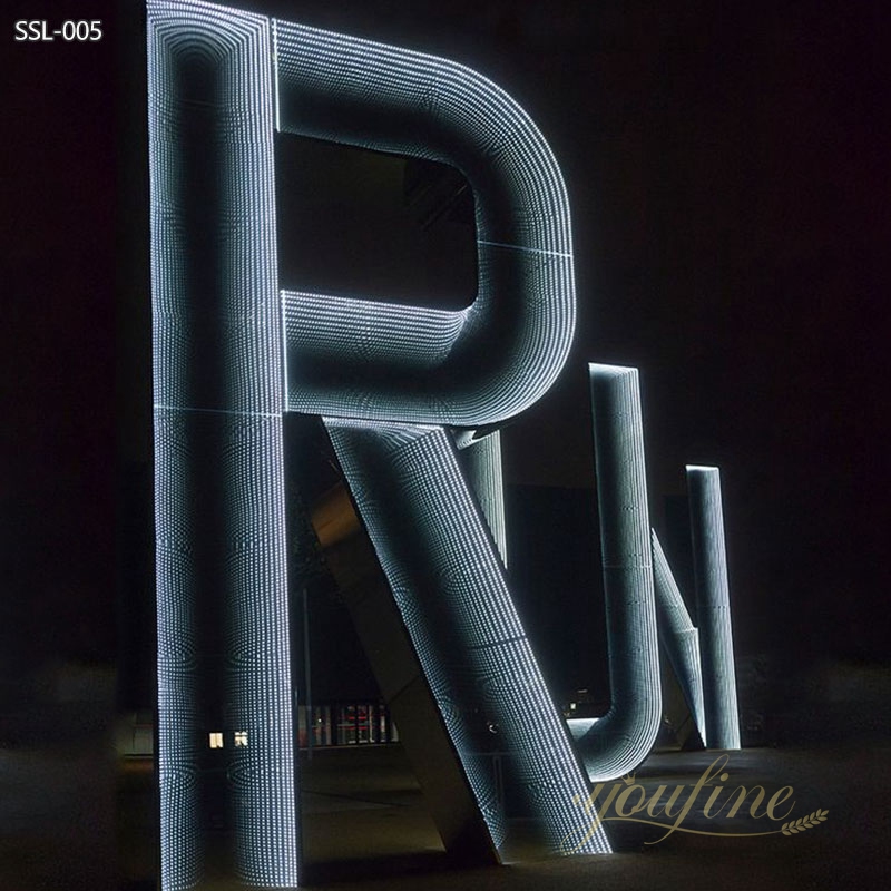 Illuminated Large Stainless Steel 3D Letter RUN Sculpture