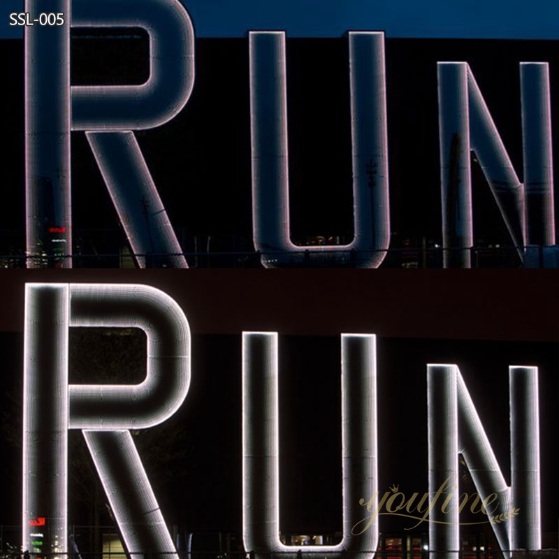 Illuminated Large Stainless Steel 3D Letter RUN Sculpture