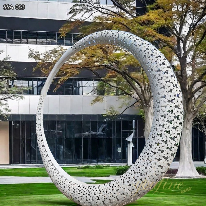 Public Art Hollow Stainless Steel Ring Sculpture for Business Center