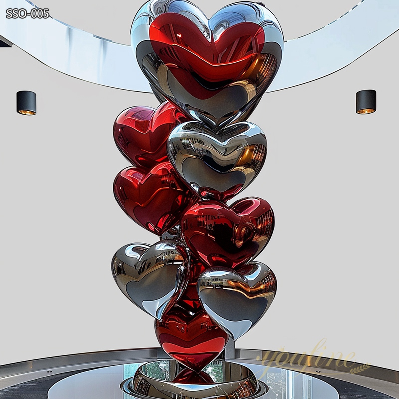 Stainless Steel Heart-Shaped Sculpture Column Art Installation