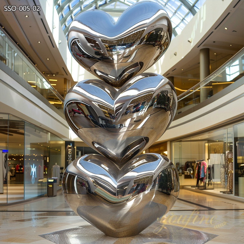 Stainless Steel Heart-Shaped Sculpture Column Art Installation