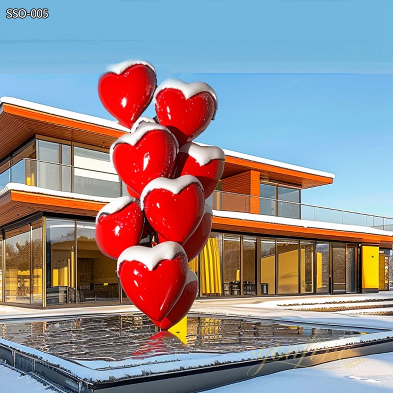 Stainless Steel Heart-Shaped Sculpture Column Art Installation