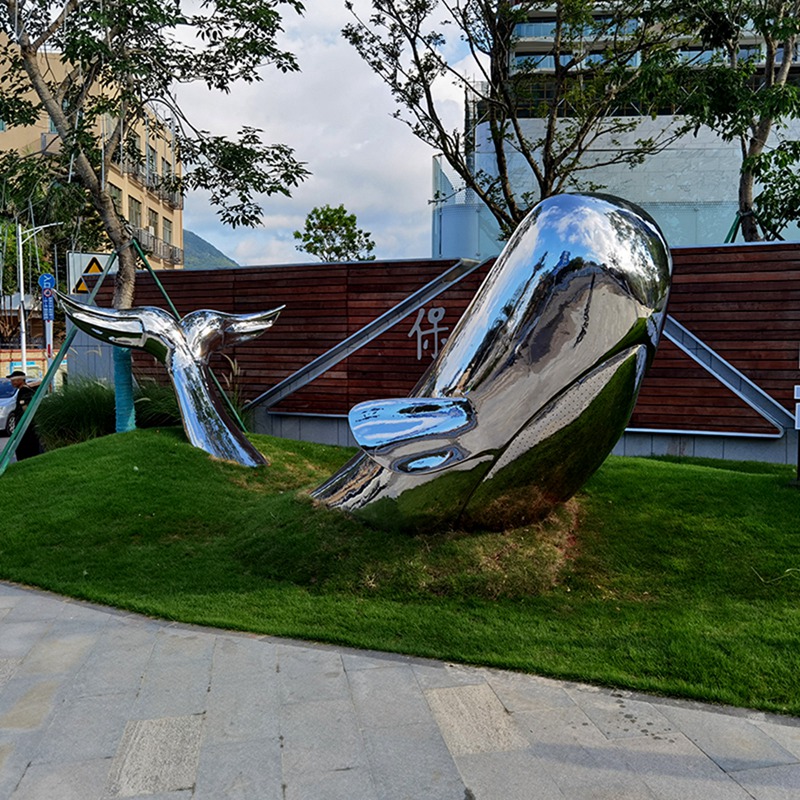 stainless steel sculpture whale design