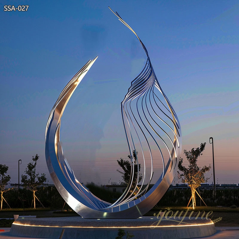 Large Stainless Steel Flame Sculpture for Roundabout
