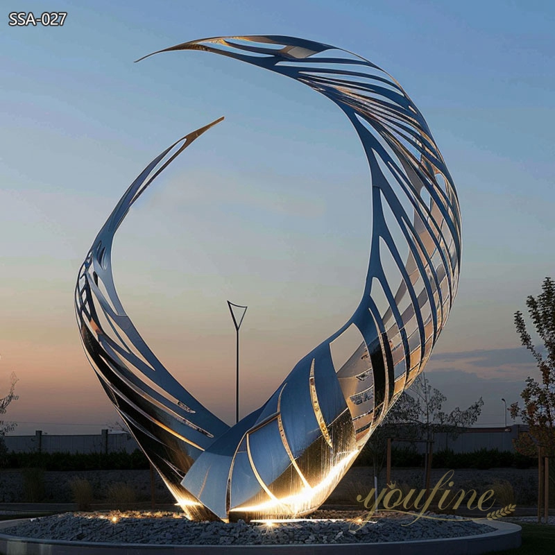 Large Stainless Steel Flame Sculpture for Roundabout