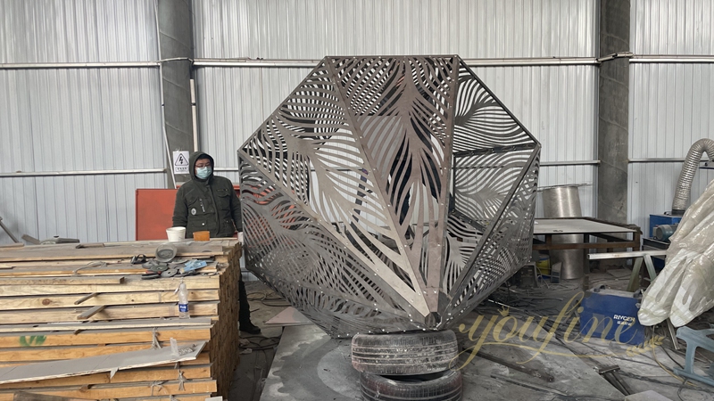 Lighted Stainless Steel Diamond Sculpture for Square
