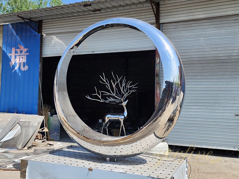 Modern Stainless Steel Ring Sculpture Swimming Pool 