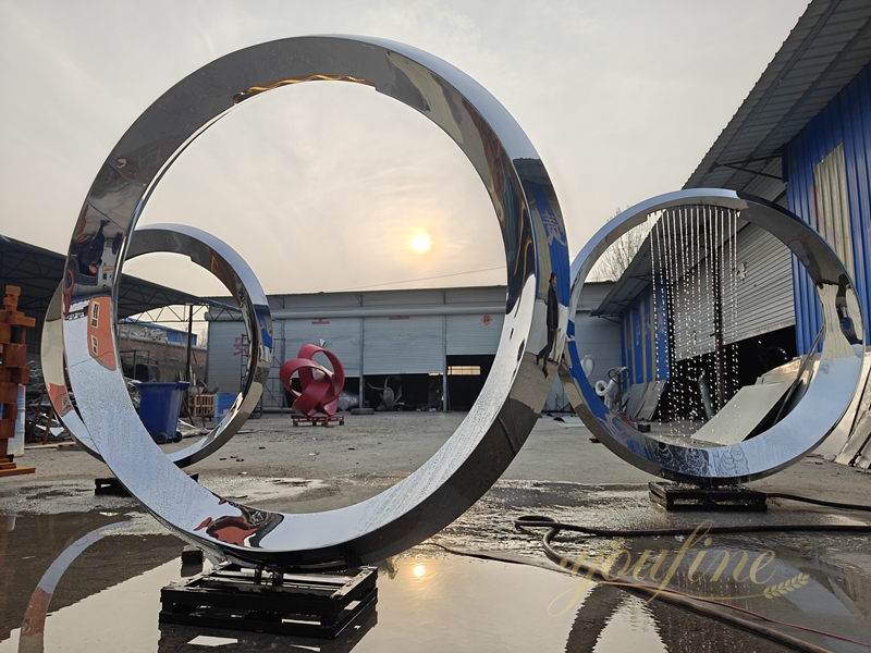 Modern Stainless Steel Ring Sculpture Swimming Pool 