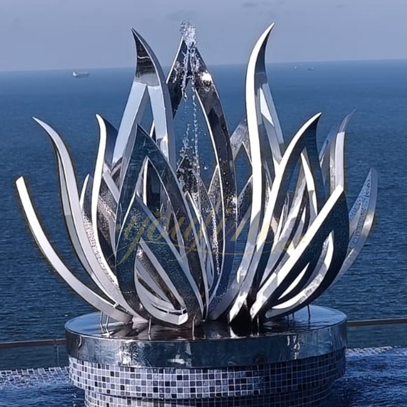 Stainless Steel Lotus Flower Fountain Water Feature Sculpture CSA-22