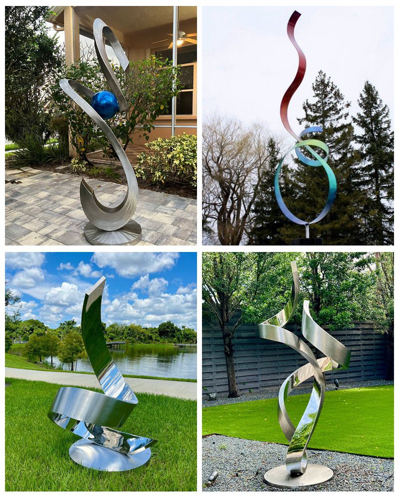 Metal ribbon sculpture for outdoor