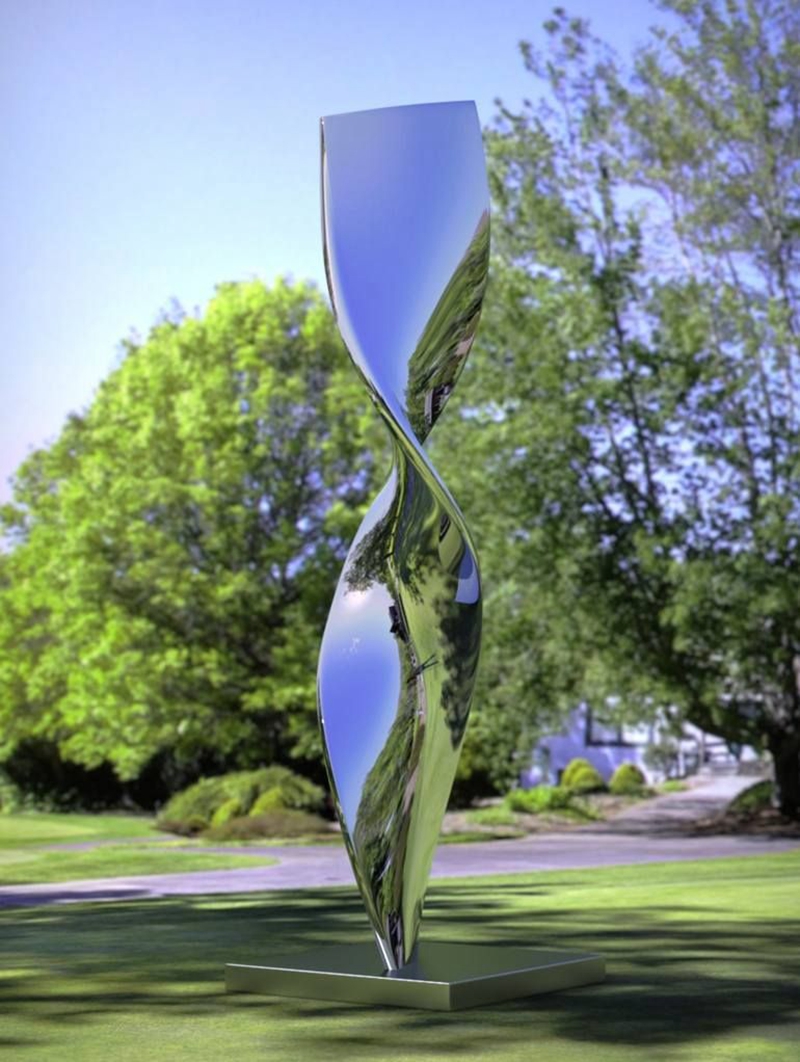 Metal ribbon sculpture for outdoor