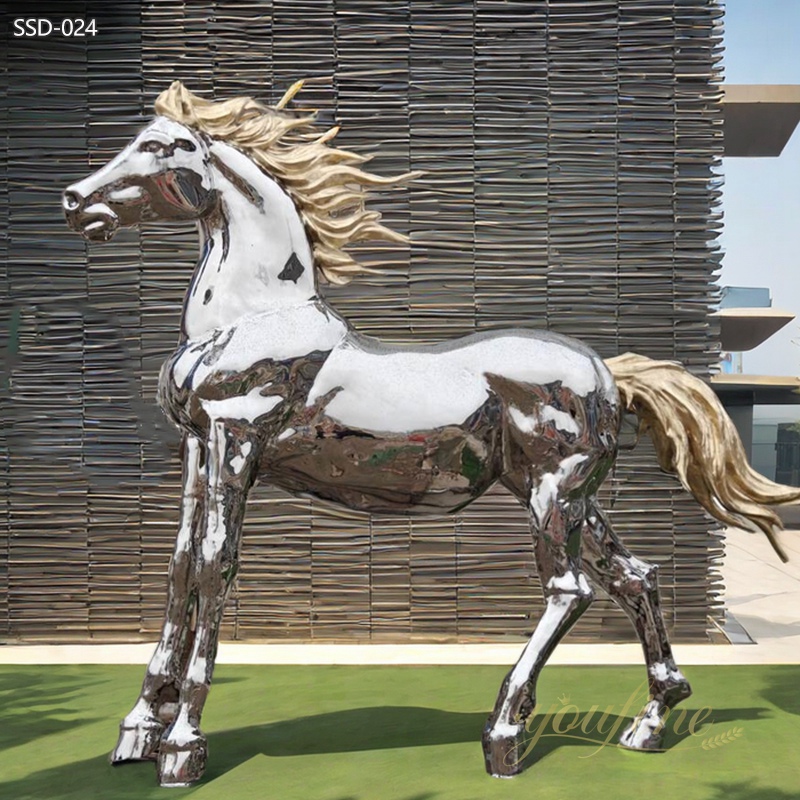 Modern Polished Stainless Steel Arabian Horse Sculpture for Sale