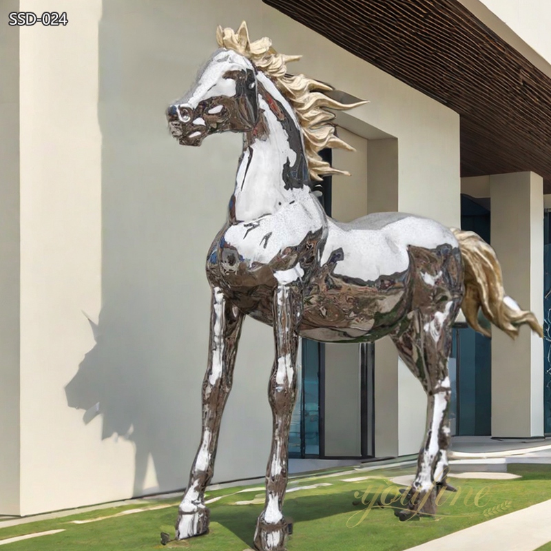 Modern Polished Stainless Steel Arabian Horse Sculpture for Sale