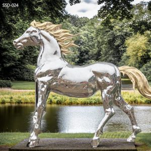 Modern Polished Stainless Steel Arabian Horse Sculpture for Sale