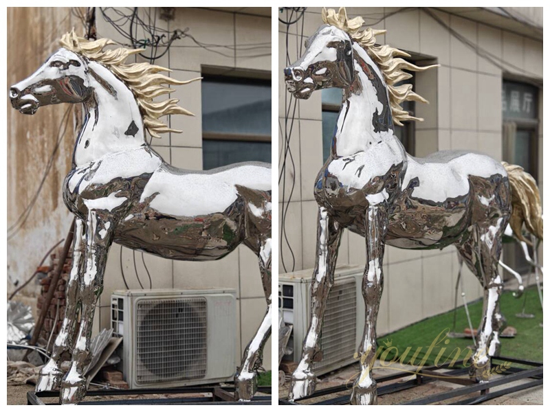 Modern Polished Stainless Steel Arabian Horse Sculpture for Sale