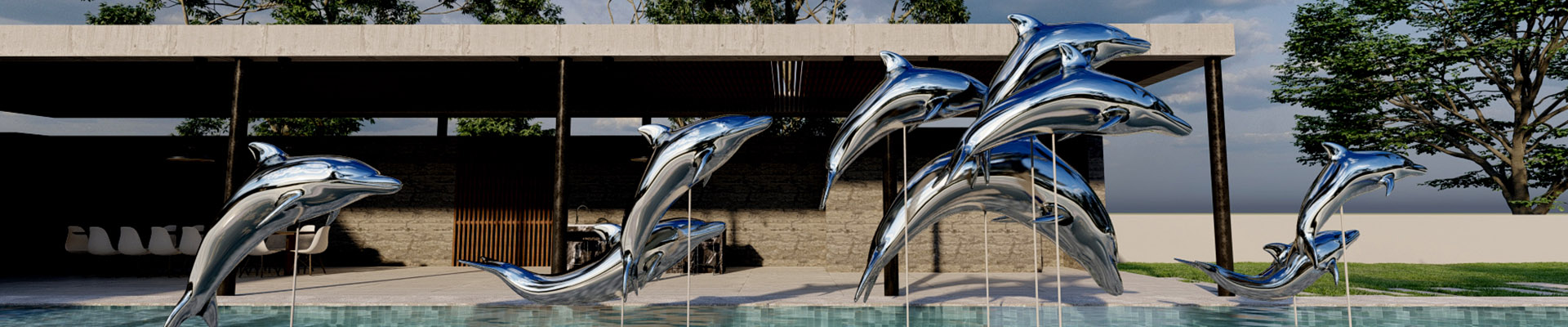 stainless steel dolphin statue