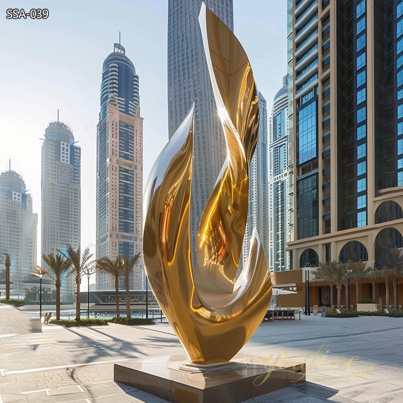 Golden Metal Art Abstract Flame Sculpture